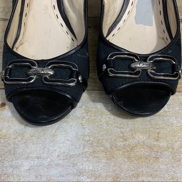 Coach black wedges have peep toe. Size 7 1/2 - Picture 8 of 9